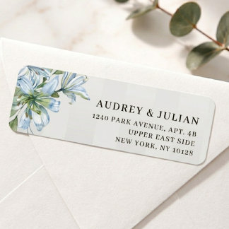 Étiquette d'adresse de retour Fleur de lis bleue e