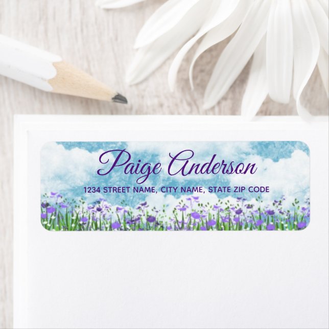Étiquette d'adresse de retour Fleurs d'aquarelle (En situation)