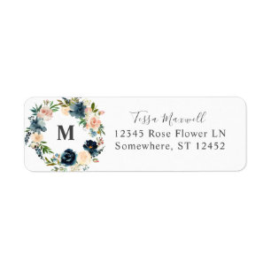 Étiquette d'adresse de retour Fleurs Rose Bleu Nav