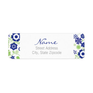 Étiquette d'adresse de retour Floral bleu et vert