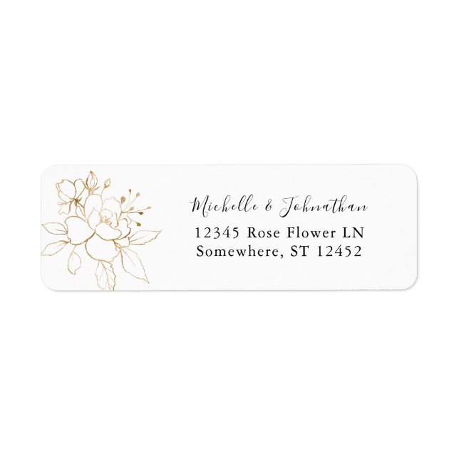 Étiquette d'adresse de retour Floral Gold Linal (Devant)