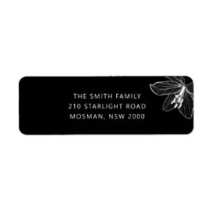 Étiquette d'adresse de retour Floral noir et blanc