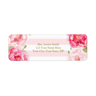 Étiquette d'adresse de retour Floral Pink or Strip
