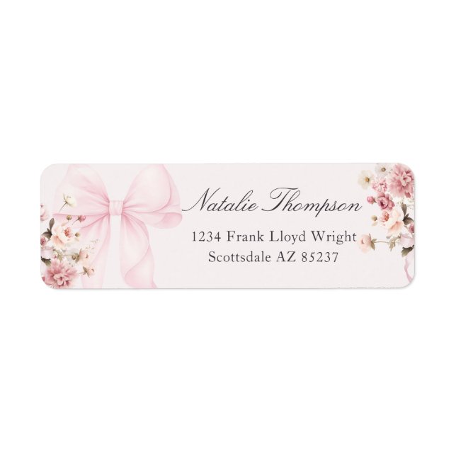 Étiquette d'adresse de retour florale à ruban rose (Devant)