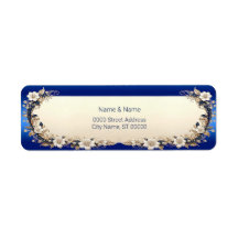 Étiquette d'adresse de retour florale blanche bleu