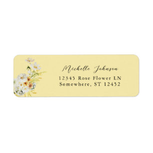 Étiquette d'adresse de retour florale blanche et j