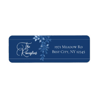 Étiquette d'adresse de retour florale bleue et bla