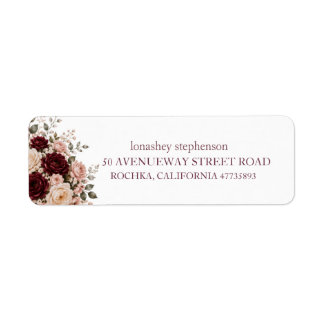 Étiquette d'adresse de retour florale burgundy