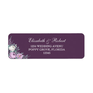 Étiquette d'adresse de retour florale pourpre fonc