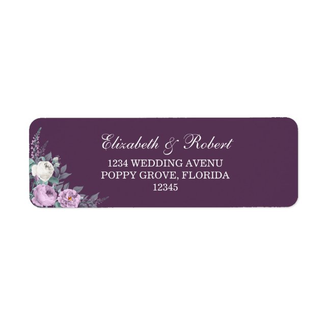 Étiquette d'adresse de retour florale pourpre fonc (Devant)