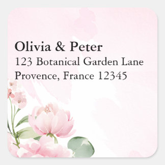 Étiquette d'adresse de retour florale rose blush