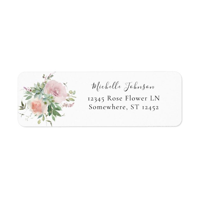 Étiquette d'adresse de retour florale rose et succ (Devant)