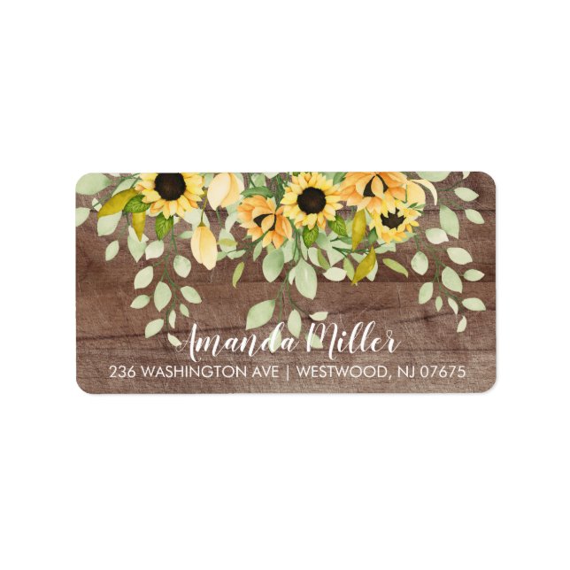 Étiquette d'adresse de retour florale Tournesol ru (Devant)