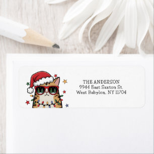 Étiquette d'adresse de retour Funny Santa Cat