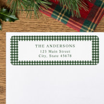 Étiquette d'adresse de retour Gingham Vert Forêt