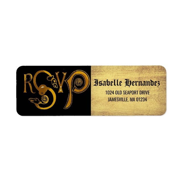 Étiquette d'adresse de retour Gold Victorian RSVP (Devant)