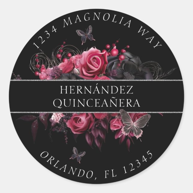 Étiquette d'adresse de retour gothique rose rouge  (Devant)