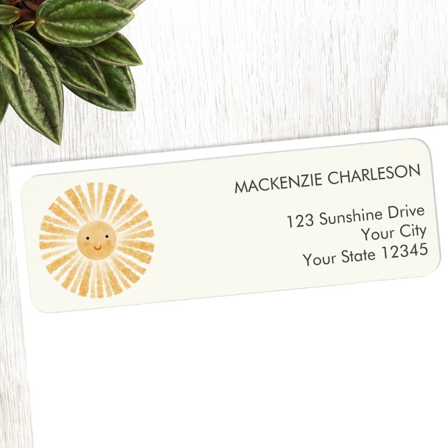 Étiquette d'adresse de retour Happy Sunshine (Happy watercolor sunshine personalized return address label)
