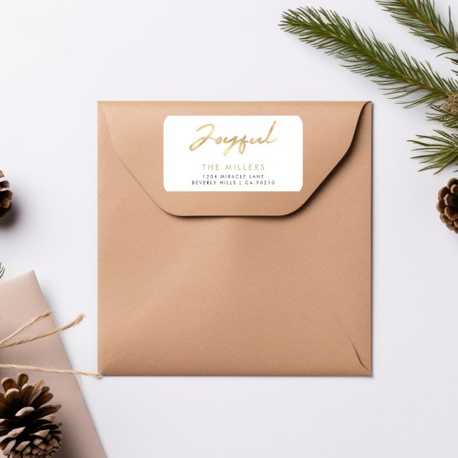 Étiquette d'adresse de retour Joyful Faux Gold (Joyful Faux Gold Elegant Return Address Label)