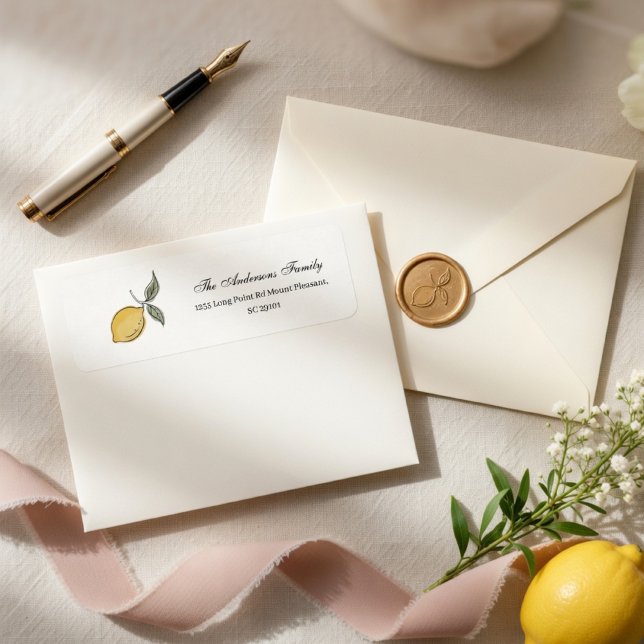 Étiquette d'adresse de retour Mariage Citron | Côt (Créateur téléchargé)