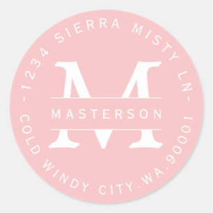 Étiquette d'adresse de retour monogramme rose pers