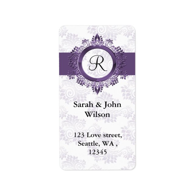 étiquette d'adresse de retour monogramme violet (Devant)