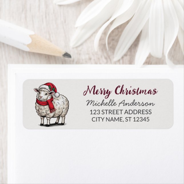 Étiquette d'adresse de retour Mouton Santa Noël jo (En situation)