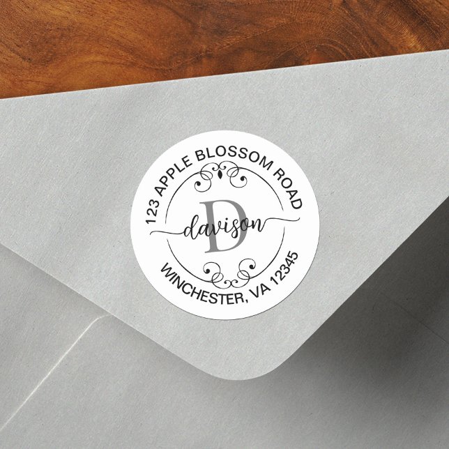 Étiquette d'adresse de retour noir blanc Monogramm (Créateur téléchargé)