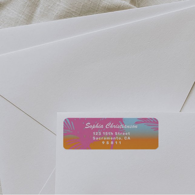 Étiquette d'adresse de retour Palmiers roses (Créateur téléchargé)