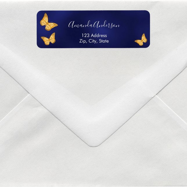 Étiquette d'adresse de retour papillon bleu marine (Créateur téléchargé)