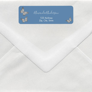 Étiquette d'adresse de retour papillon bleu poussi