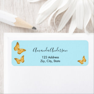 Étiquette d'adresse de retour papillon or bleu