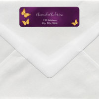 Étiquette d'adresse de retour papillon violet or