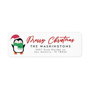 Étiquette d'adresse de retour Pingouin Joyeux Noël