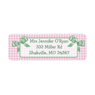 Étiquette d'adresse de retour Pink En vichy Green 