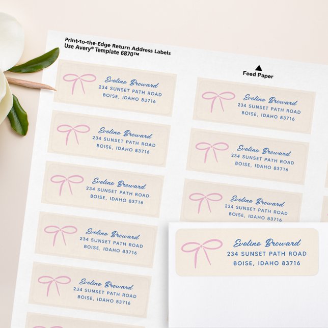 Étiquette d'adresse de retour Pink Simple Bow (Créateur téléchargé)