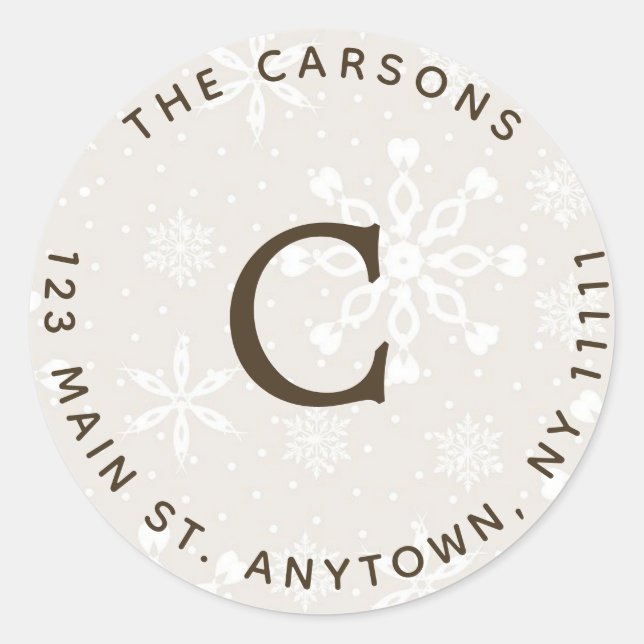 Étiquette d'adresse de retour ronde à flocons de n (Devant)