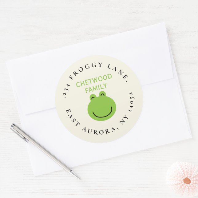 Étiquette d'adresse de retour ronde de grenouille  (Enveloppe)