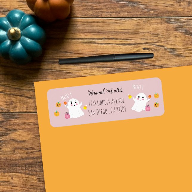 Étiquette d'adresse de retour rose Festiween Ghost (Créateur téléchargé)