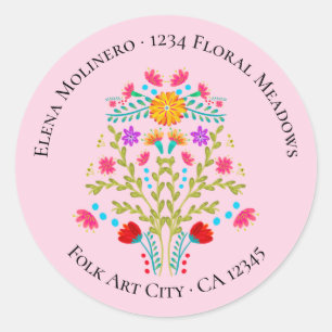 Étiquette d'adresse de retour rose fleur mexicaine