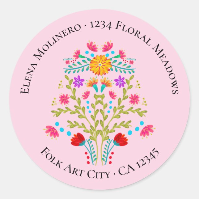 Étiquette d'adresse de retour rose fleur mexicaine (Devant)