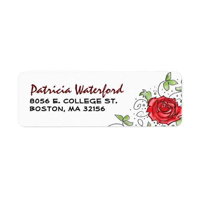 Étiquette d'adresse de retour - Rose rouge avec Fe (Devant)