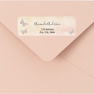 Étiquette d'adresse de retour rose rouge papillon