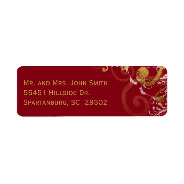 Étiquette d'adresse de retour rouge et or (Devant)