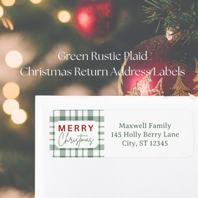 Étiquette d'adresse de retour Rustique Green Plaid (Rustic Green Plaid Christmas Return Address Label
)