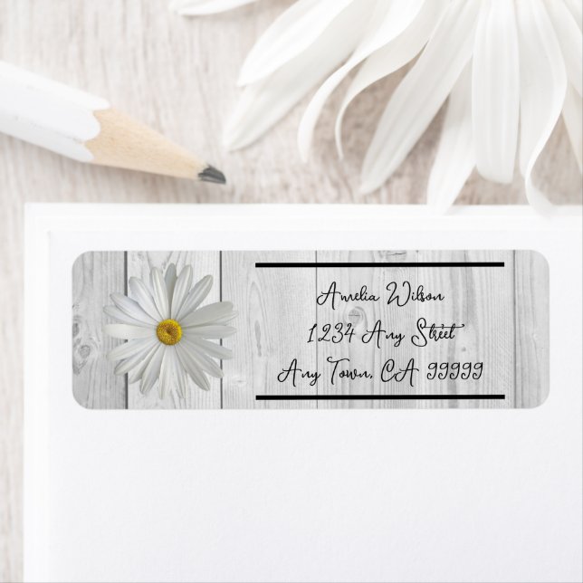 Étiquette d'adresse de retour Rustique White Daisy (En situation)