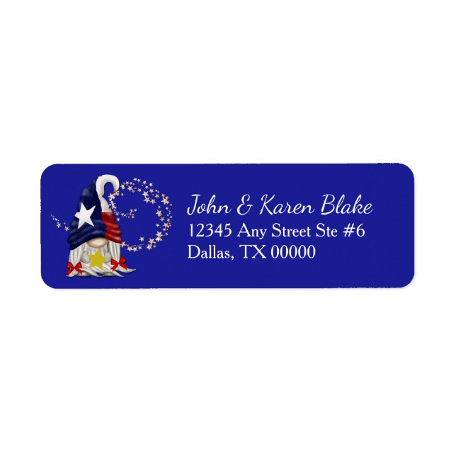Étiquette d'adresse de retour Texas Gnome Star Swi (Devant)
