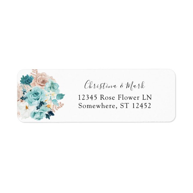 Étiquette d'adresse de retour Turquoise & Blush Ro (Devant)