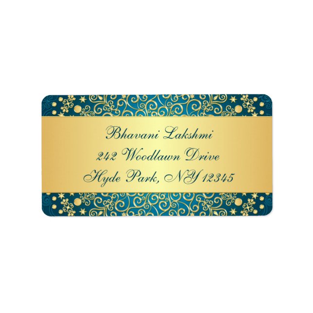 Étiquette d'adresse de retour turquoise, Gold Intr (Devant)