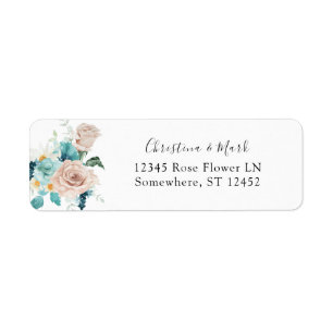 Étiquette d'adresse de retour Turquoise & Rose Blu